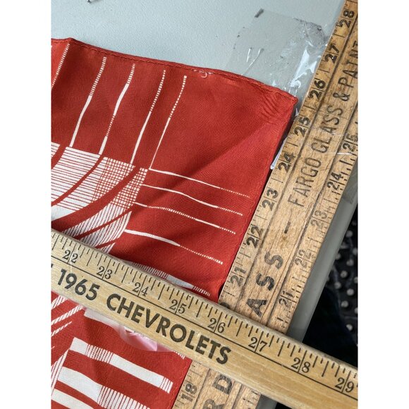 Vintage Abstract Square Scarf Orange White Lightweight Bandana Neck Wrap - Picture 2 of 4